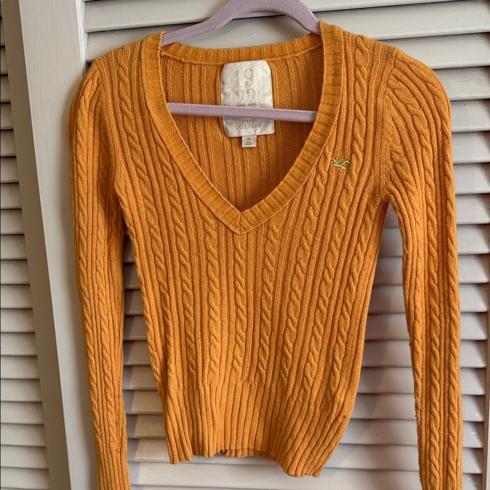 Vintage 2000s Y2K Hollister Cantaloupe Orange Cable Knit V-Neck Sweater - Medium